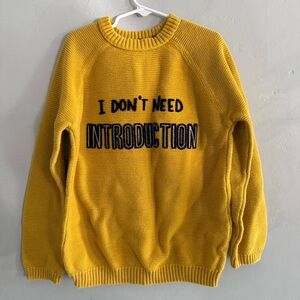 Zara Knit Collection Yellow Sweater with Bold Text
